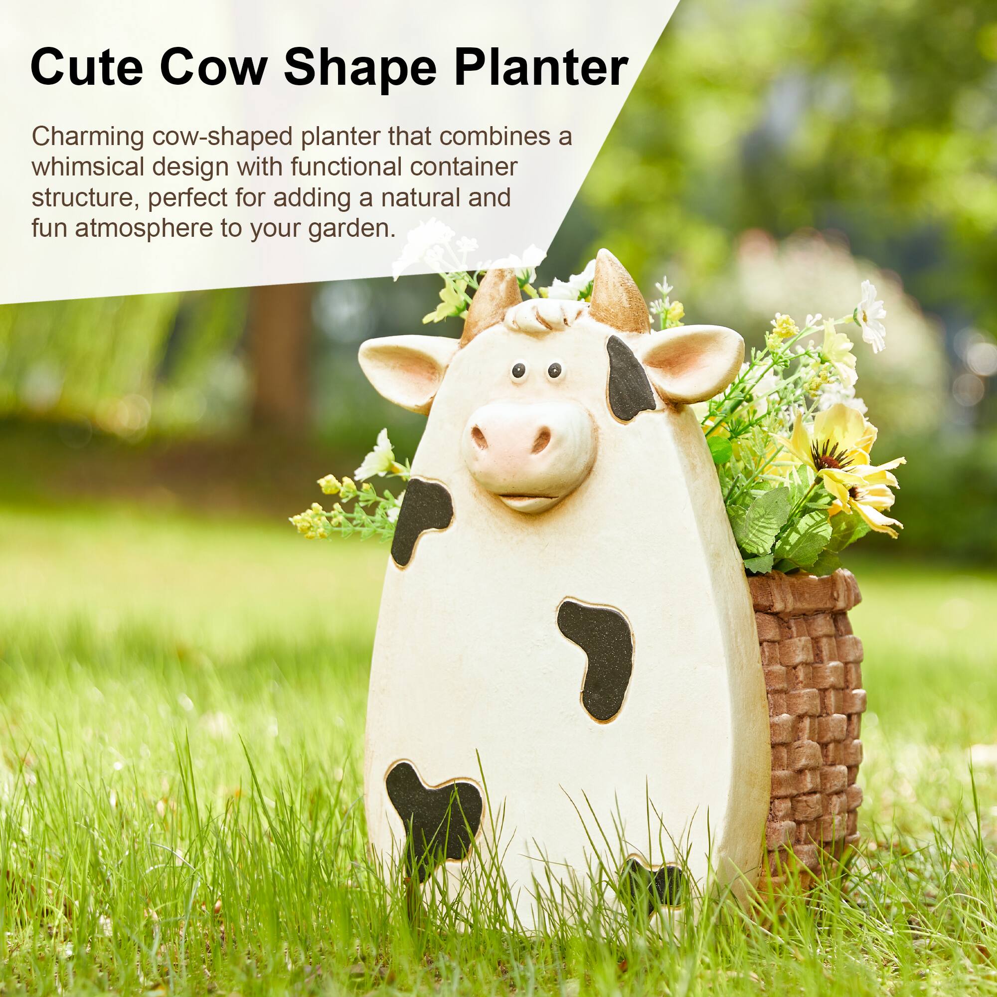 Glitzhome® 13" Cute Cow Statue Planter